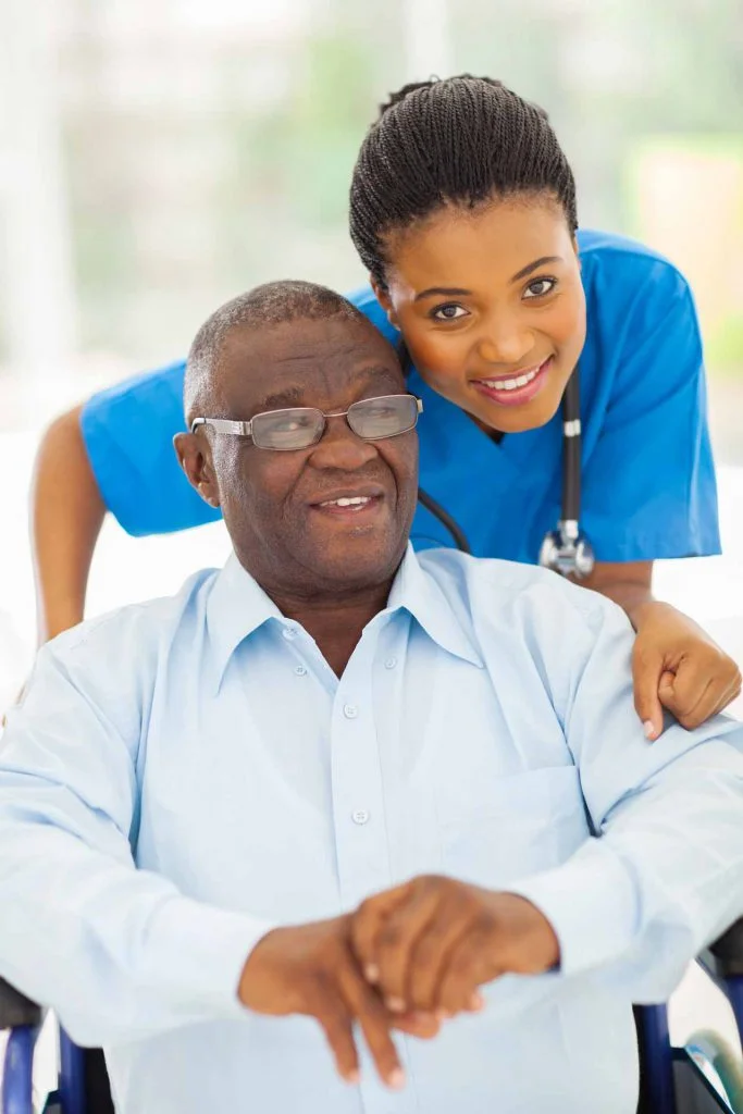 Family choosing a home care agency with a professional caregiver